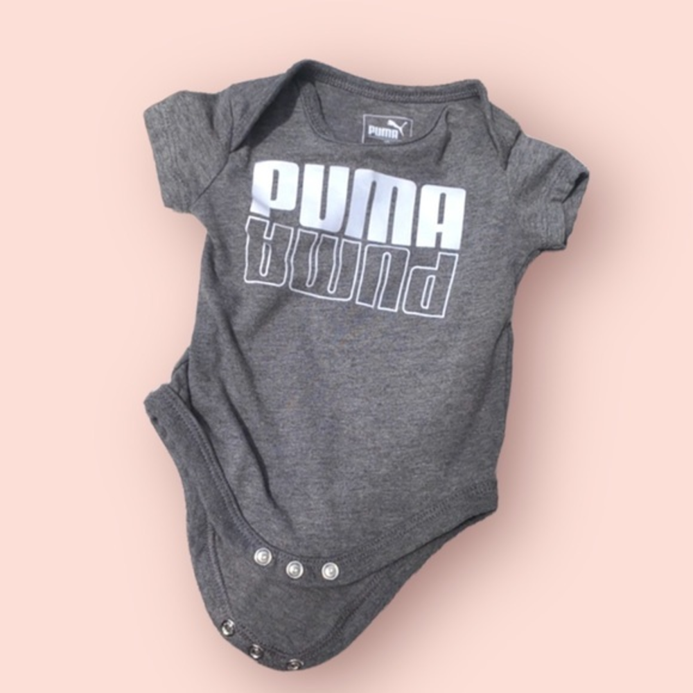 Puma Baby 0-3M Hoodie & Logo Bodysuit 2 Piece Outfit Set Blue Gray - Picture 2 of 7